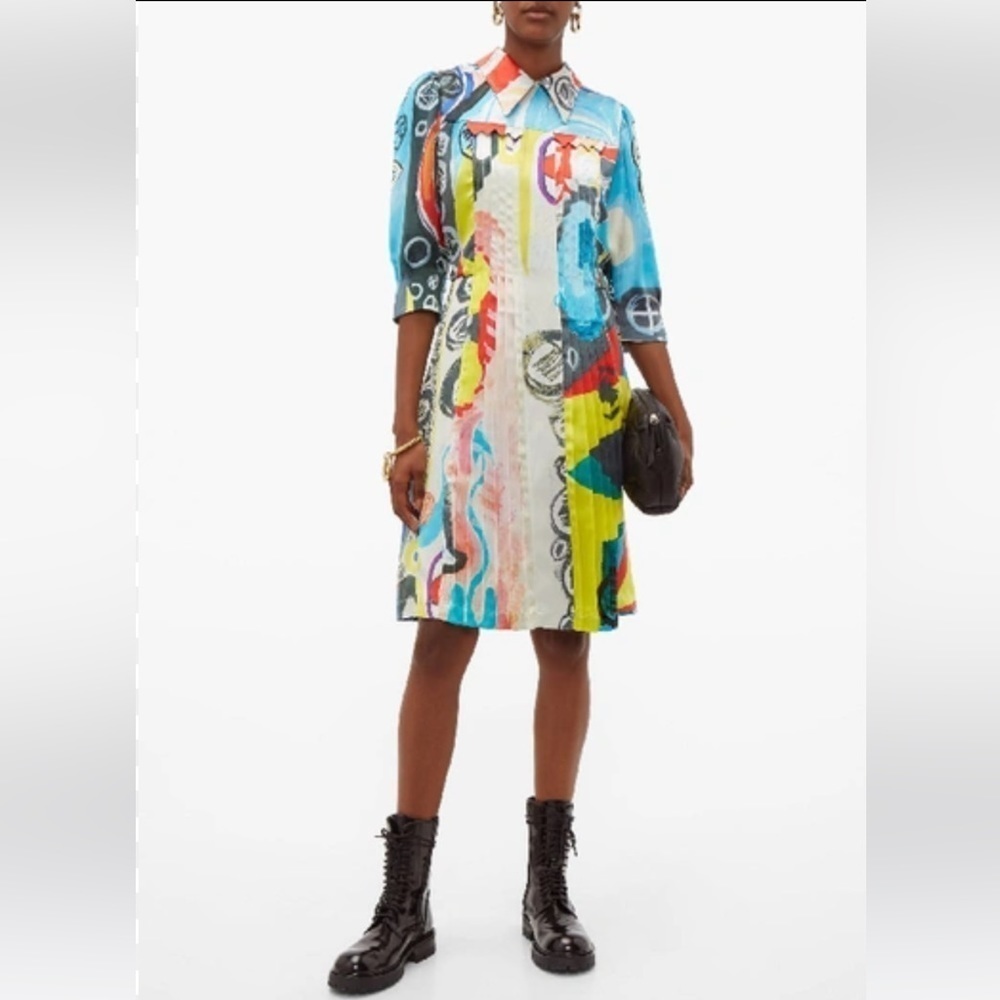 Charles Jeffrey LoverBoy pleated abstract silk dress size: XS